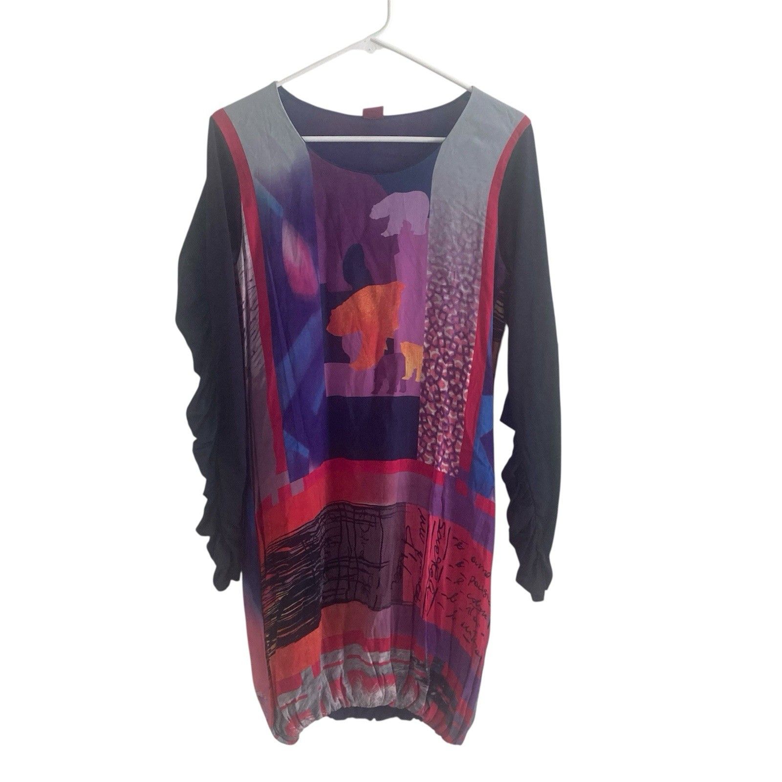 Save The Queen Dress Mini Womens Large Ruched Long Sleeve Cinched Hem Colorful